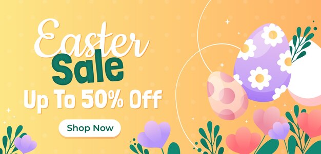 Plantilla de banner de venta horizontal de celebración de pascua degradado