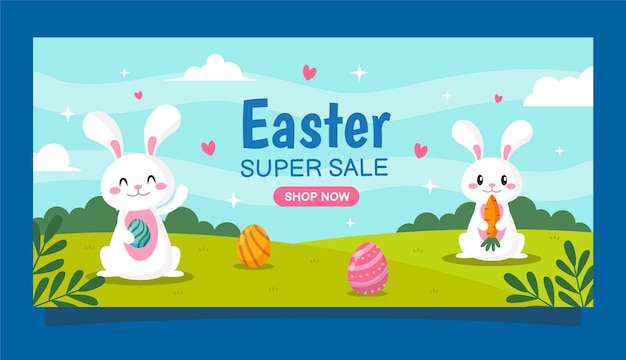 Vector gratuito plantilla de banner de venta horizontal de celebración de pascua plana