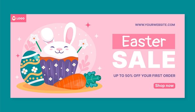 Plantilla de banner de venta horizontal para celebración de pascua