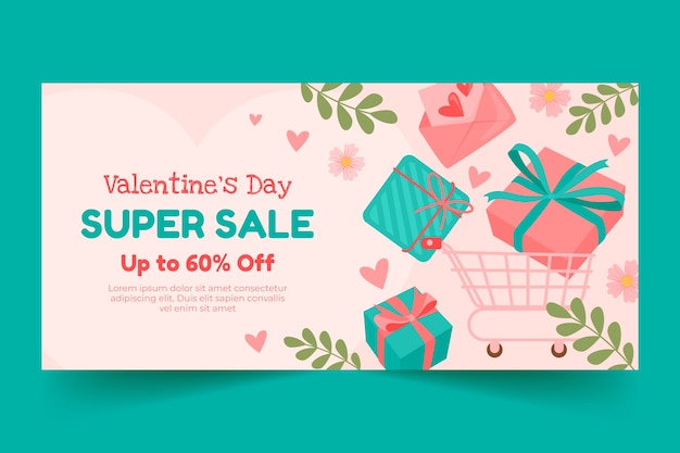 Vector gratuito plantilla de banner de venta horizontal de celebración plana del día de san valentín