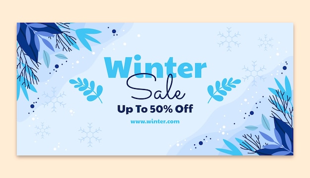 Plantilla de banner de venta horizontal de celebración de temporada de invierno plana
