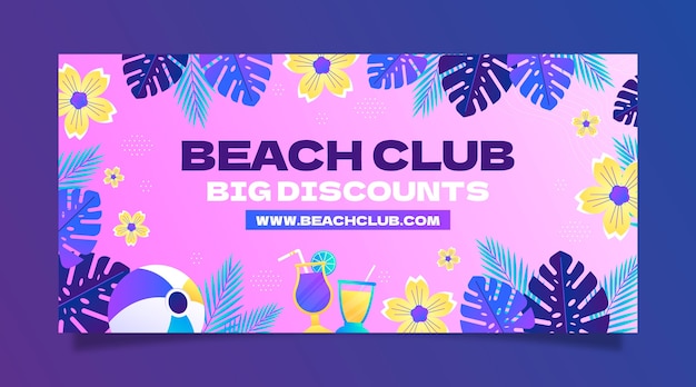 Plantilla de banner de venta horizontal para club de playa y fiesta