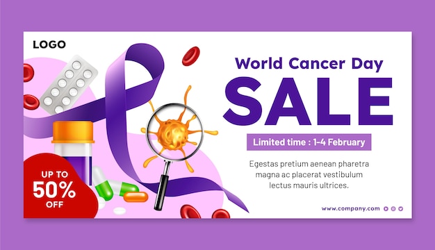 Vector gratuito plantilla de banner de venta horizontal de conciencia del día mundial contra el cáncer