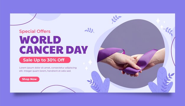 Vector gratuito plantilla de banner de venta horizontal para la concienciación del día mundial del cáncer