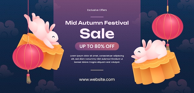 Vector gratuito plantilla de banner de venta horizontal degradado para la celebración del festival chino del medio otoño