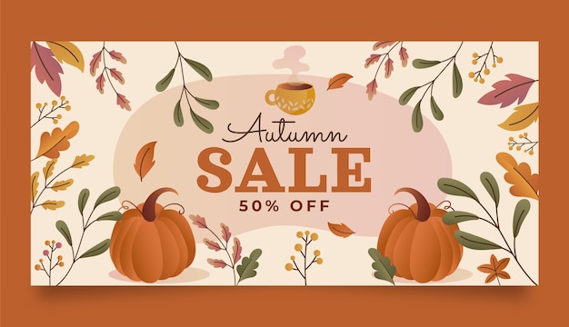 Plantilla de banner de venta horizontal degradado para celebración de otoño