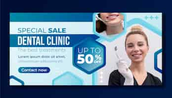 Vector gratuito plantilla de banner de venta horizontal degradado para negocio de clínica dental