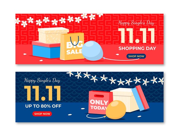 Plantilla de banner de venta horizontal de día de compras plano 11.11