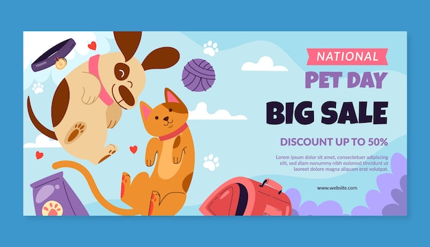 Vector gratuito plantilla de banner de venta horizontal para el día nacional de las mascotas