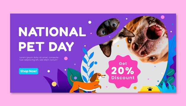 plantilla de banner de venta horizontal para el día nacional de las mascotas
