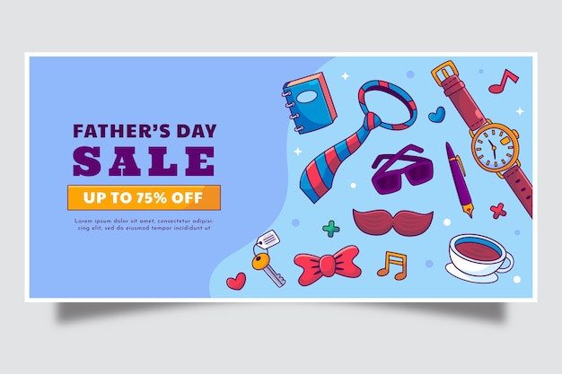 Vector gratuito plantilla de banner de venta horizontal dibujada a mano para la celebración del día del padre