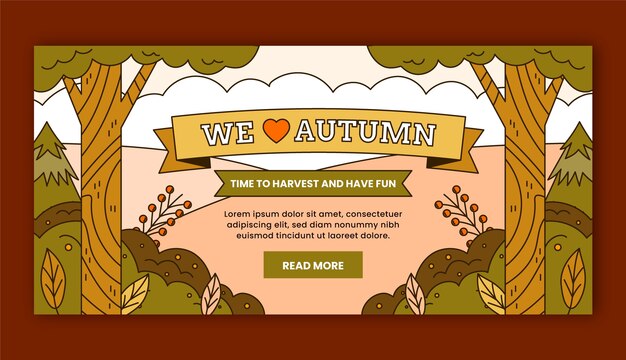 plantilla de banner de venta horizontal dibujada a mano para la celebración de la temporada de otoño