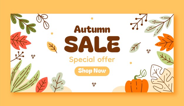 plantilla de banner de venta horizontal dibujada a mano para la temporada de otoño