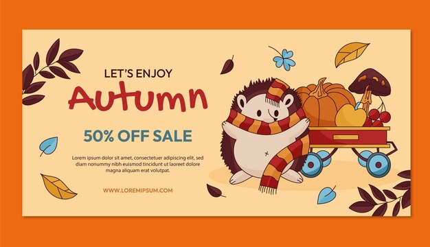 plantilla de banner de venta horizontal dibujada a mano para la temporada de otoño