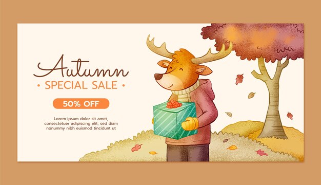 plantilla de banner de venta horizontal dibujada a mano para la temporada de otoño