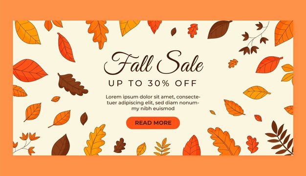Plantilla de banner de venta horizontal dibujada a mano para la temporada de otoño