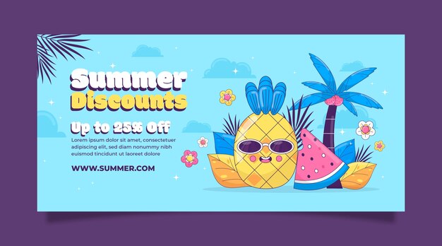Plantilla de banner de venta horizontal dibujada a mano para el verano