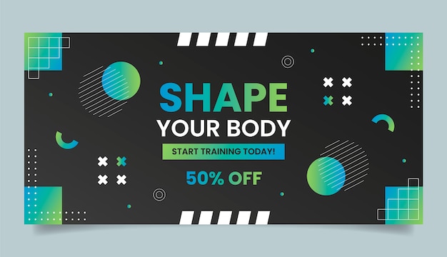 Plantilla de banner de venta horizontal de ejercicio y entrenamiento de gimnasio degradado