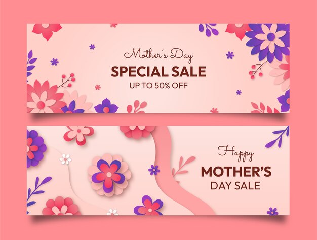 Plantilla de banner de venta horizontal de estilo de papel para la celebración del día de la madre