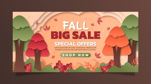 Plantilla de banner de venta horizontal de estilo de papel para la temporada de otoño
