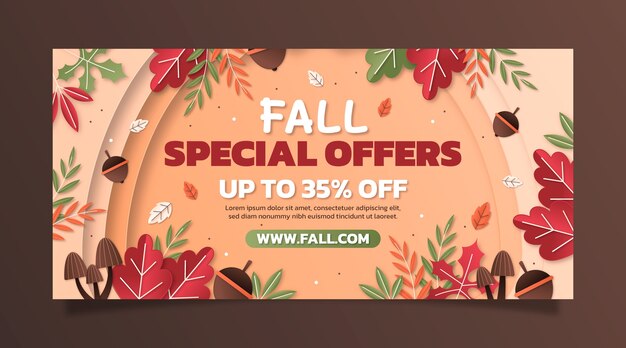 plantilla de banner de venta horizontal de estilo papel para la temporada de otoño