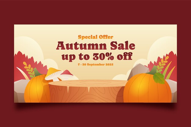 plantilla de banner de venta horizontal con gradiente para la temporada de otoño