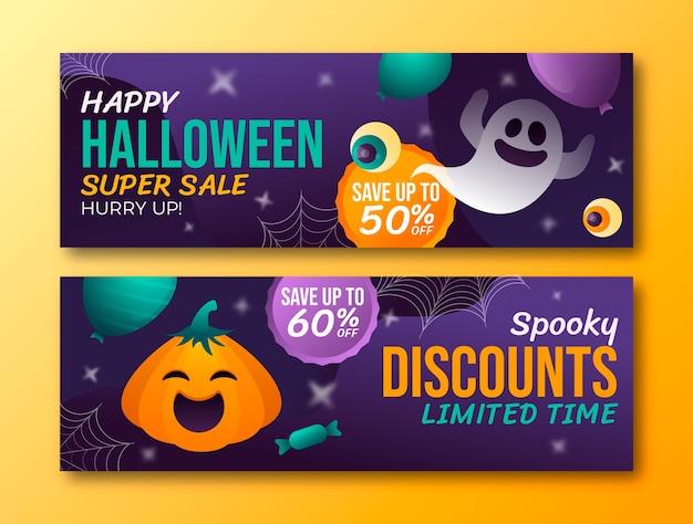 Vector gratuito plantilla de banner de venta horizontal de halloween degradado