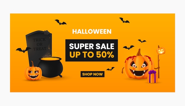 Vector gratuito plantilla de banner de venta horizontal de halloween realista