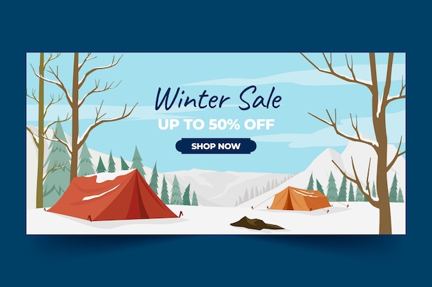 Vector gratuito plantilla de banner de venta horizontal de invierno plano
