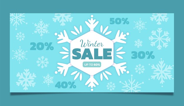 Plantilla de banner de venta horizontal de invierno plano