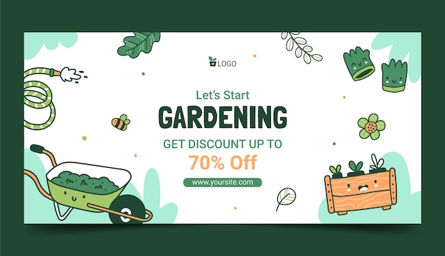 Vector gratuito plantilla de banner de venta horizontal de jardinería y cultivo