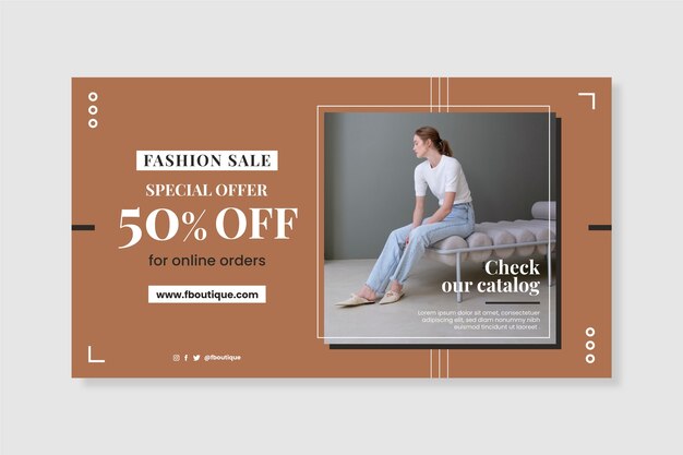 Plantilla de banner de venta horizontal de moda y estilo plano