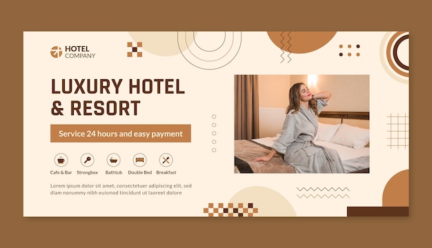 Vector gratuito plantilla de banner de venta horizontal para negocio hotelero