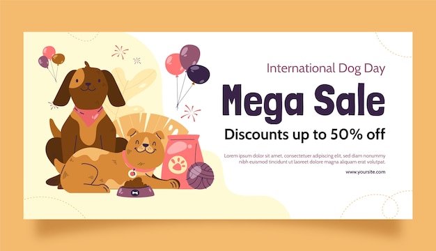 Vector gratuito plantilla de banner de venta horizontal plana para la celebración del día internacional del perro