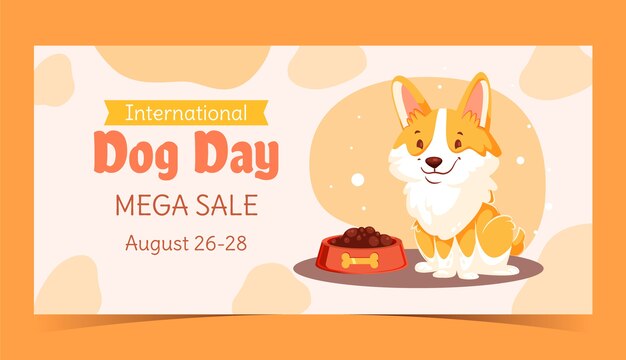 Plantilla de banner de venta horizontal plana para la celebración del día internacional del perro