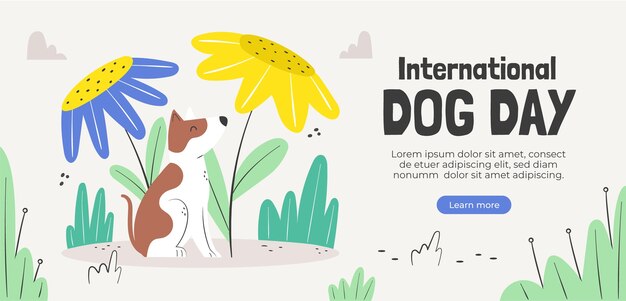 Plantilla de banner de venta horizontal plana para la celebración del día internacional del perro