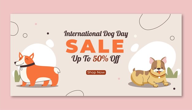 Plantilla de banner de venta horizontal plana para la celebración del día internacional del perro