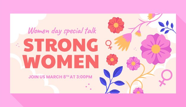 Plantilla de banner de venta horizontal plana celebración del día de la mujer
