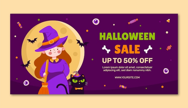 Vector gratuito plantilla de banner de venta horizontal plana para la celebración de halloween