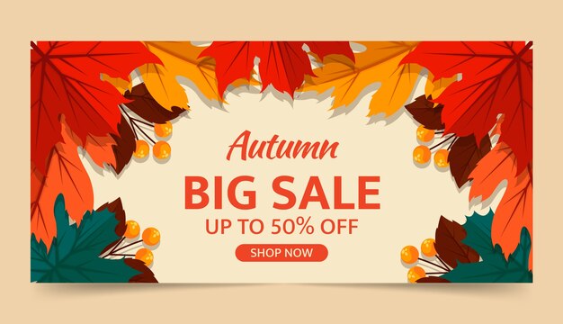 Plantilla de banner de venta horizontal plana para celebración de otoño