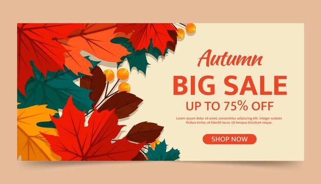 Plantilla de banner de venta horizontal plana para celebración de otoño