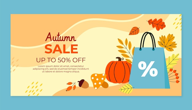 Vector gratuito plantilla de banner de venta horizontal plana para celebración de otoño