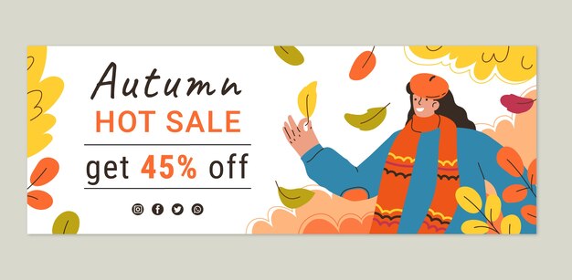 Vector gratuito plantilla de banner de venta horizontal plana para la celebración de la temporada de otoño