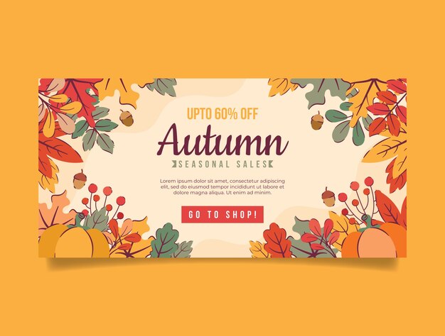 plantilla de banner de venta horizontal plana para la celebración de la temporada de otoño