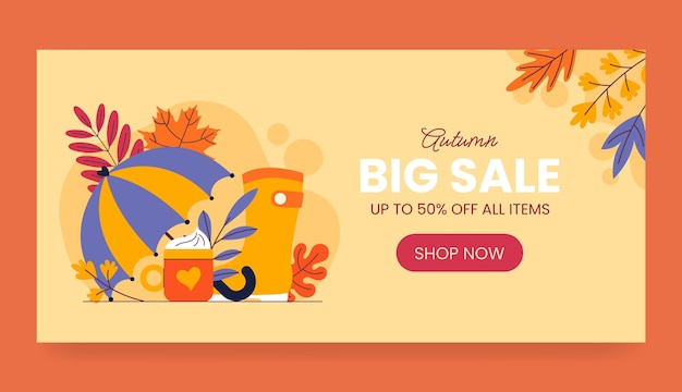 plantilla de banner de venta horizontal plana para la celebración de la temporada de otoño