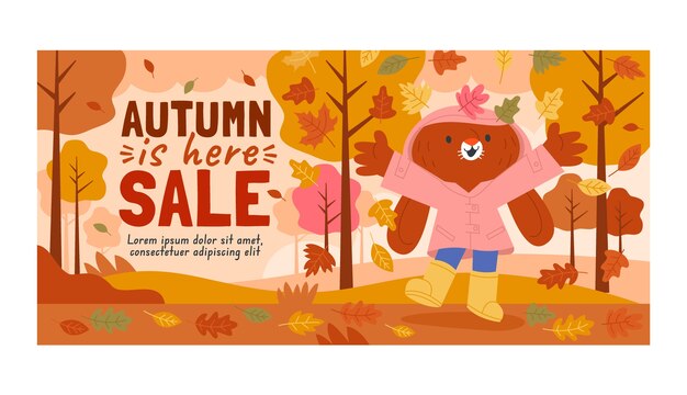 Plantilla de banner de venta horizontal plana para la celebración de la temporada de otoño