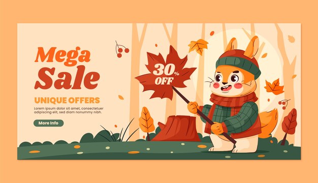 Plantilla de banner de venta horizontal plana para la celebración de la temporada de otoño