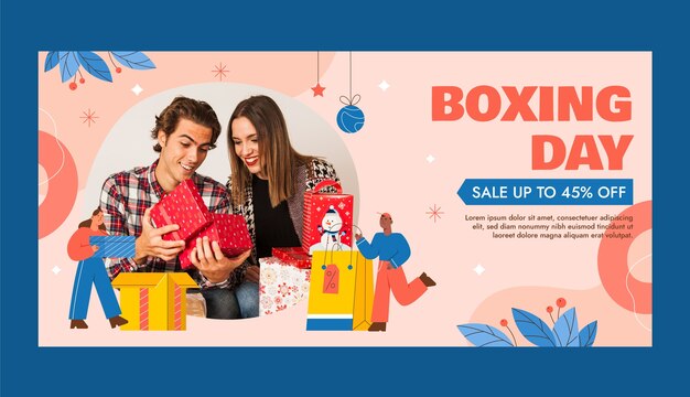 plantilla de banner de venta horizontal plana para compras y ventas del día del boxeo