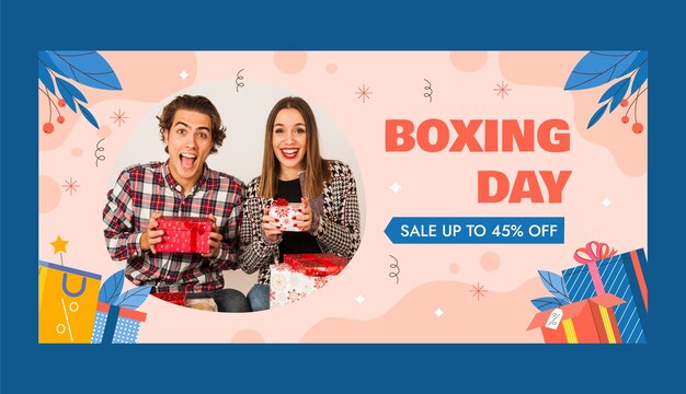 plantilla de banner de venta horizontal plana para compras y ventas del día del boxeo