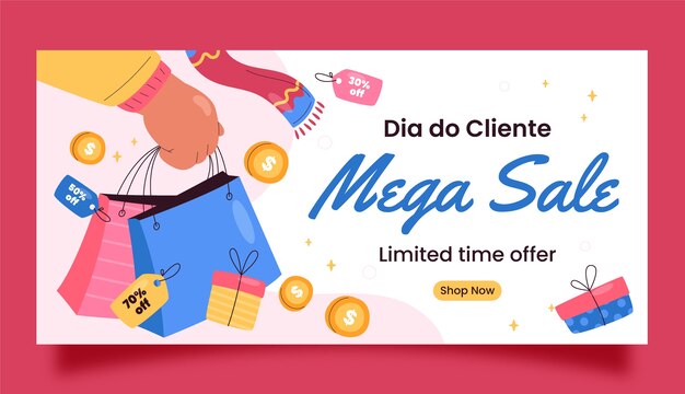Plantilla de banner de venta horizontal plana dia do cliente